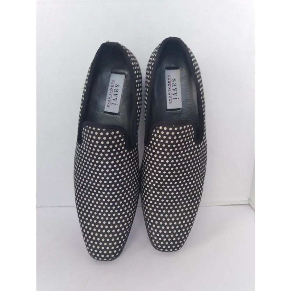 Stylish‎ Black and White Polka Dot Loafers Slip-On Dress Shoes